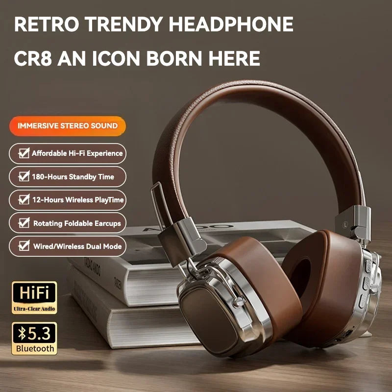 Retro Vintage Over Ear Headsets Wireless Headphones Gaming